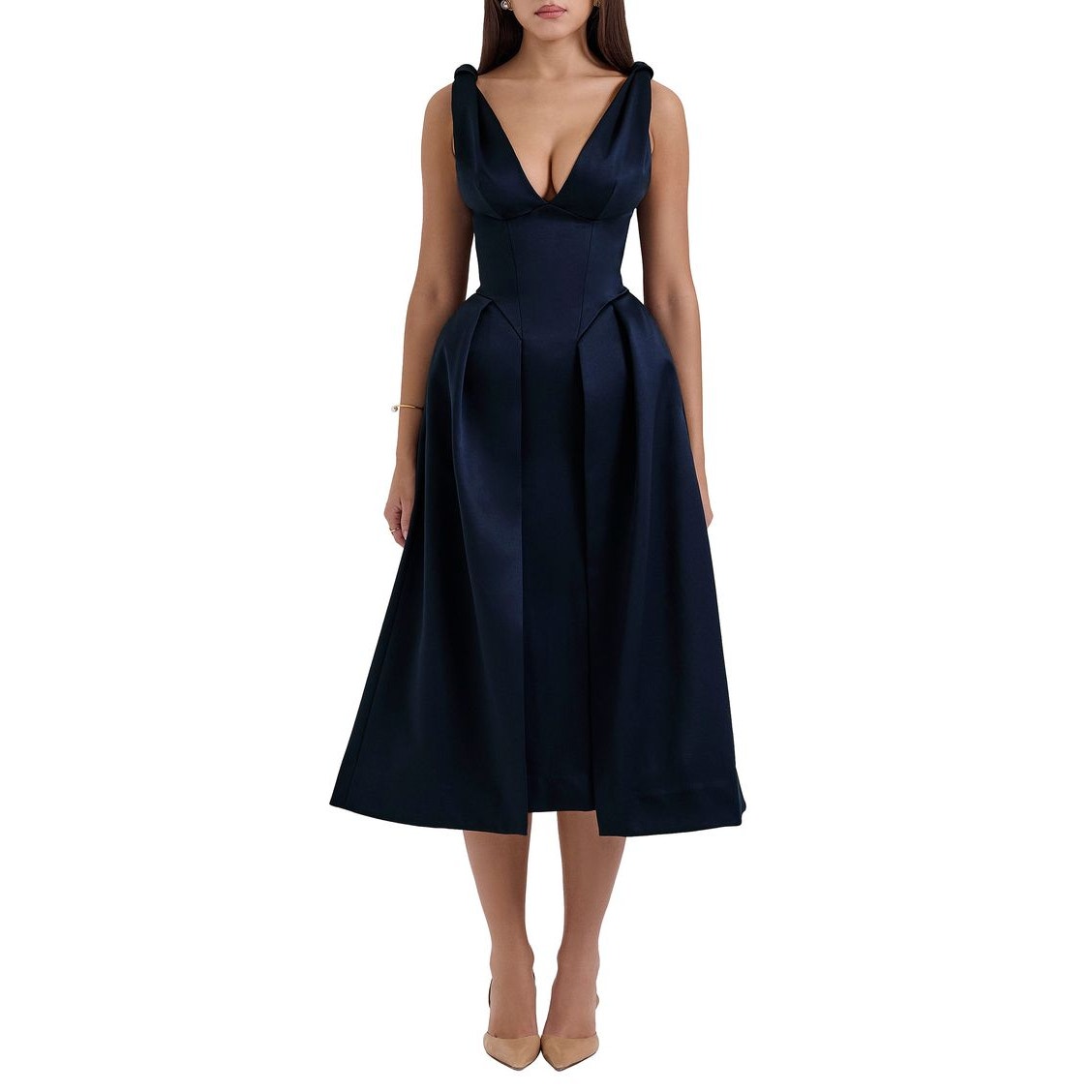 House of CB Paloma Plunge Neck Sleeveless Midi Dress Parisian Night