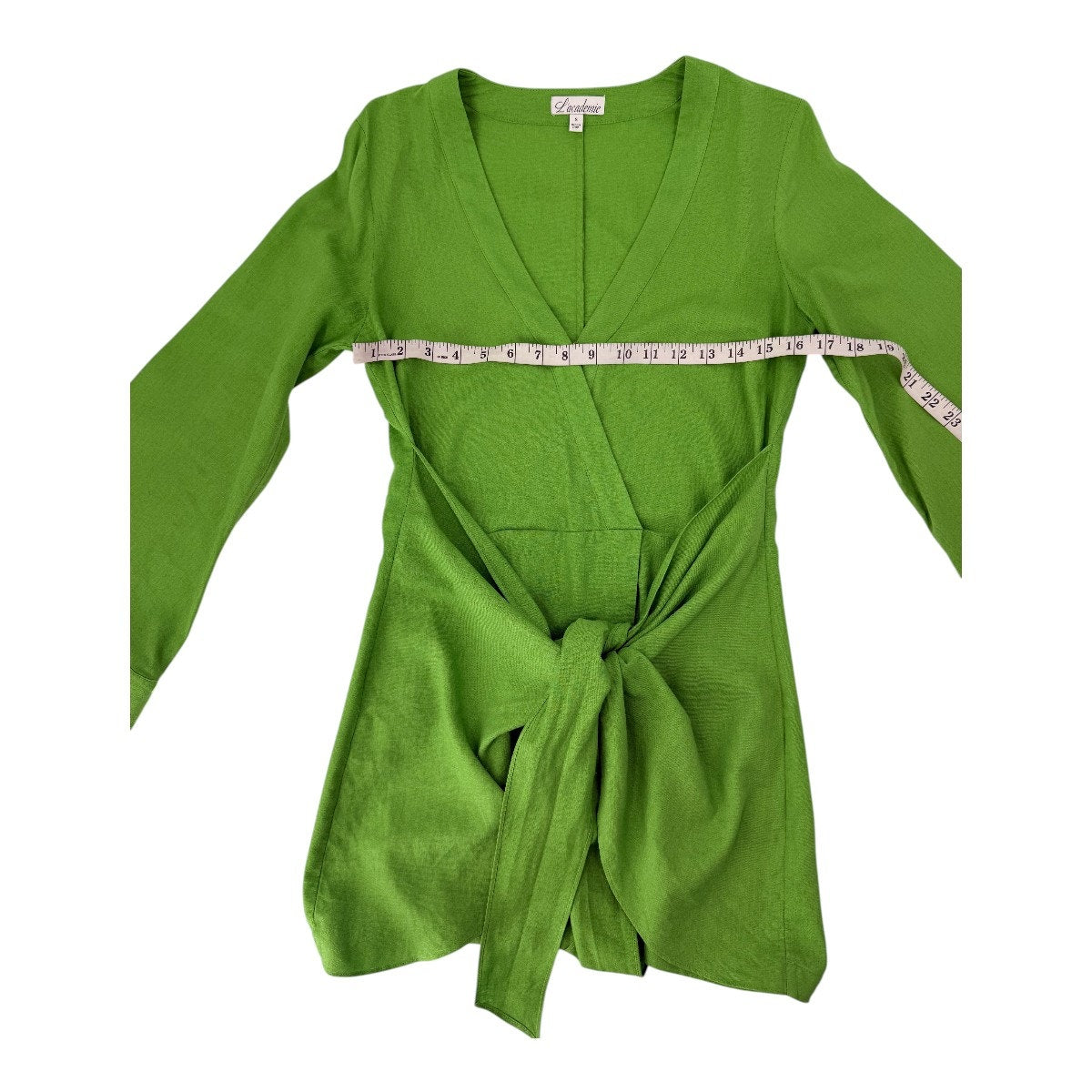 L'Academie Janeiro Wrap Mini Dress Lime Green Bell Sleeve Tie Front