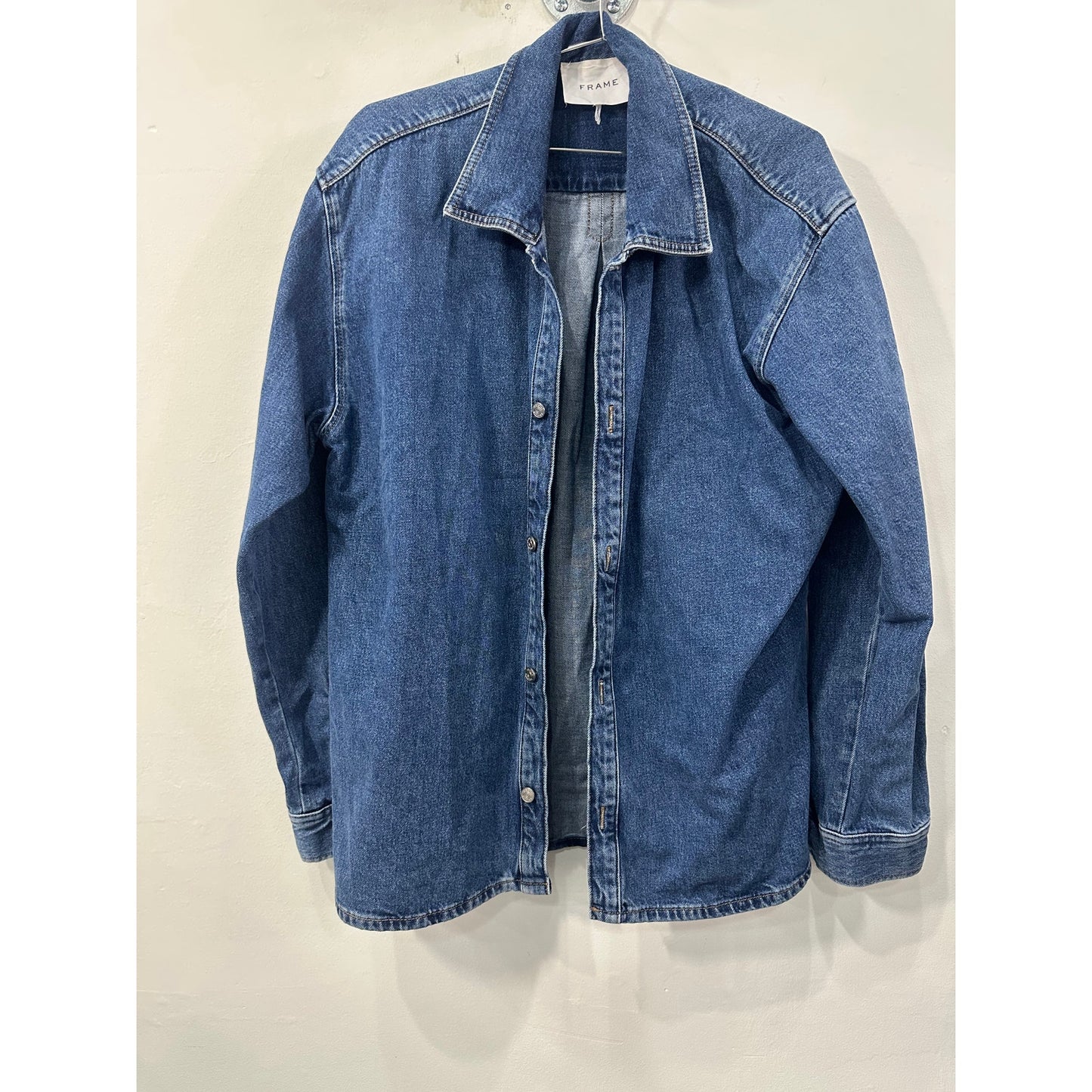 Frame Cotton Denim Button-Up Collared Long-Sleeve Shirt