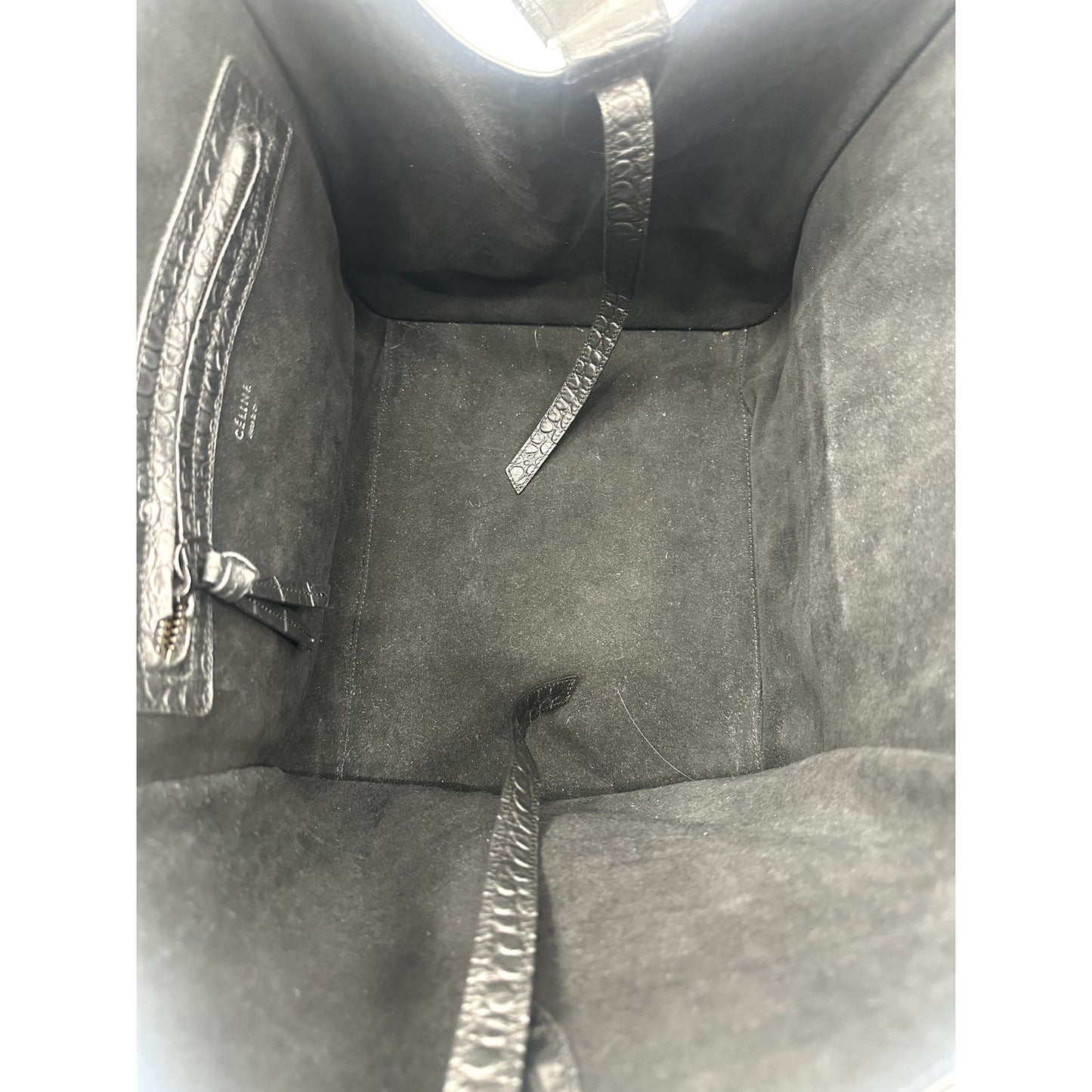 Celine Leather Croc Embossed Phantom Luggage Tote Bag