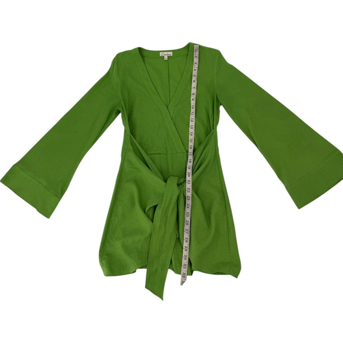 L'Academie Janeiro Wrap Mini Dress Lime Green Bell Sleeve Tie Front