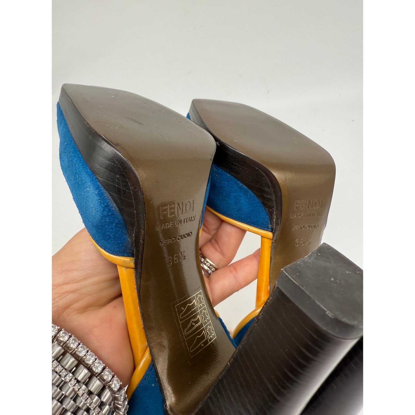 Fendi Suede Leather Trim Square Toe Block Heels Pumps
