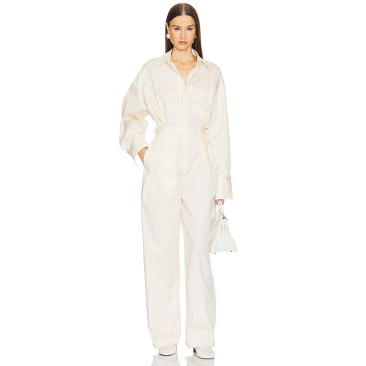 Helsa Cotton Collared Long Sleeve Paperbag Jumpsuit
