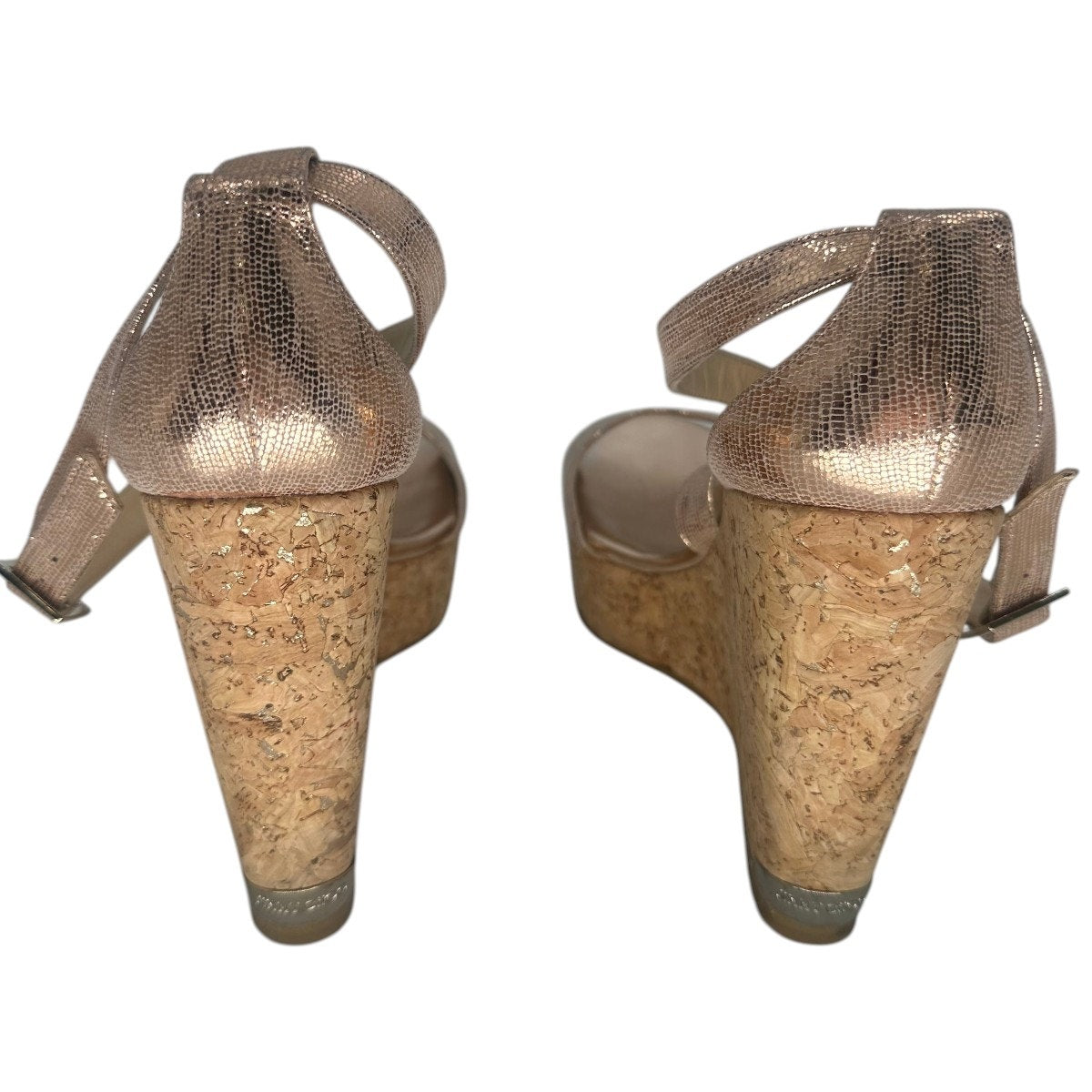 Jimmy Choo Metallic Leather Portia Cork Wedge Sandals