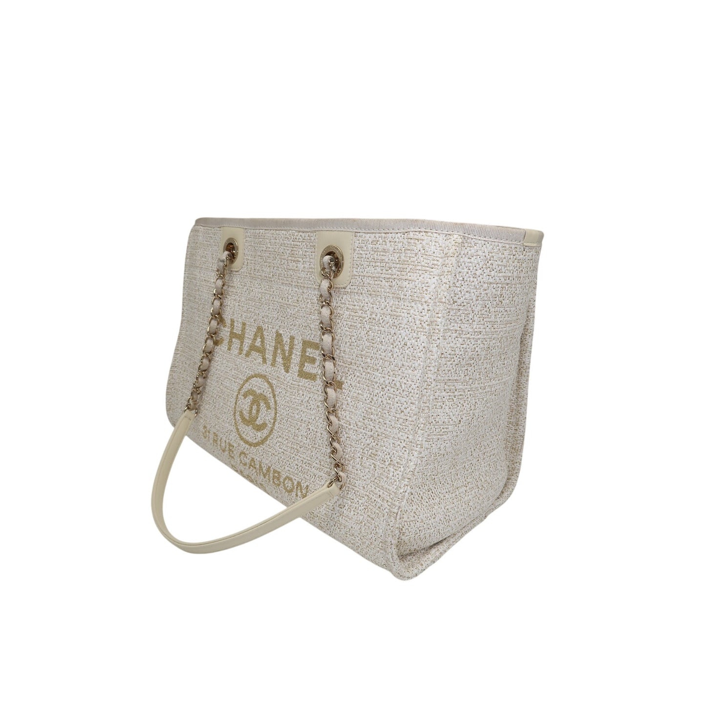 Chanel Raffia Deauville Glitter Logo Accent Tote Bag