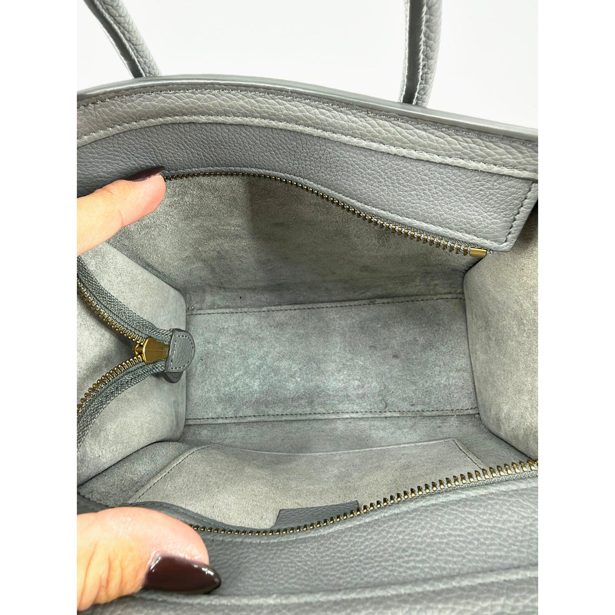 Celine Nano Luggage Tote Grey Blue Drummed Leather Crossbody