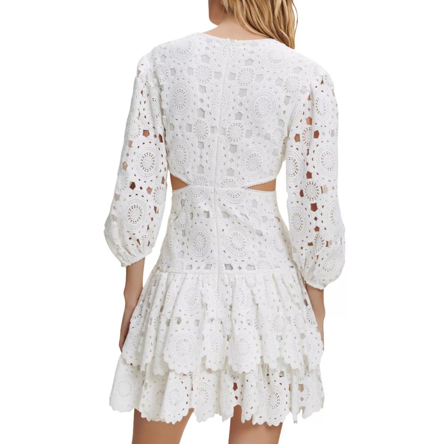 Maje Cotton Rivajia Embroidered Side Cutout Mini Dress White Women's Size 38