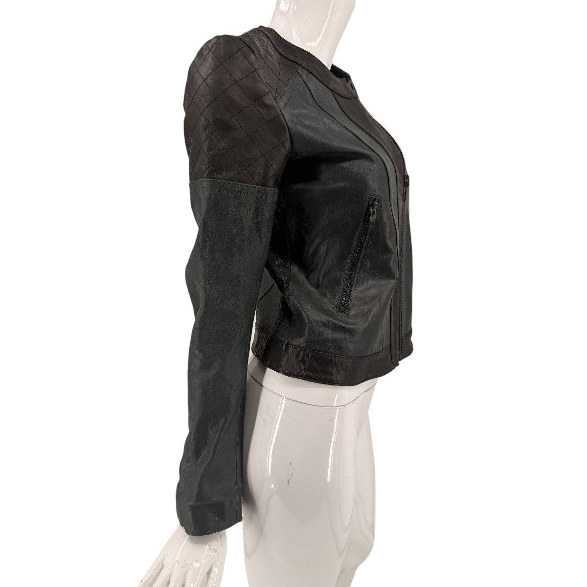 Theory Maisie Textured Hide Colorblack Lambskin Moto Jacket Peacock Black Size 0