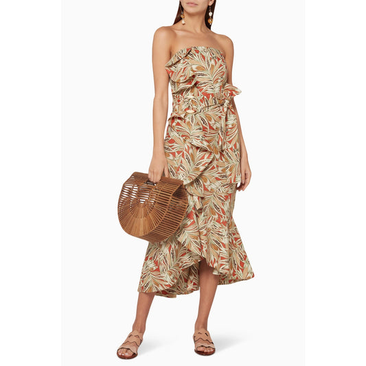 Alexis Leaf Print Strapless Faina Midi Dress