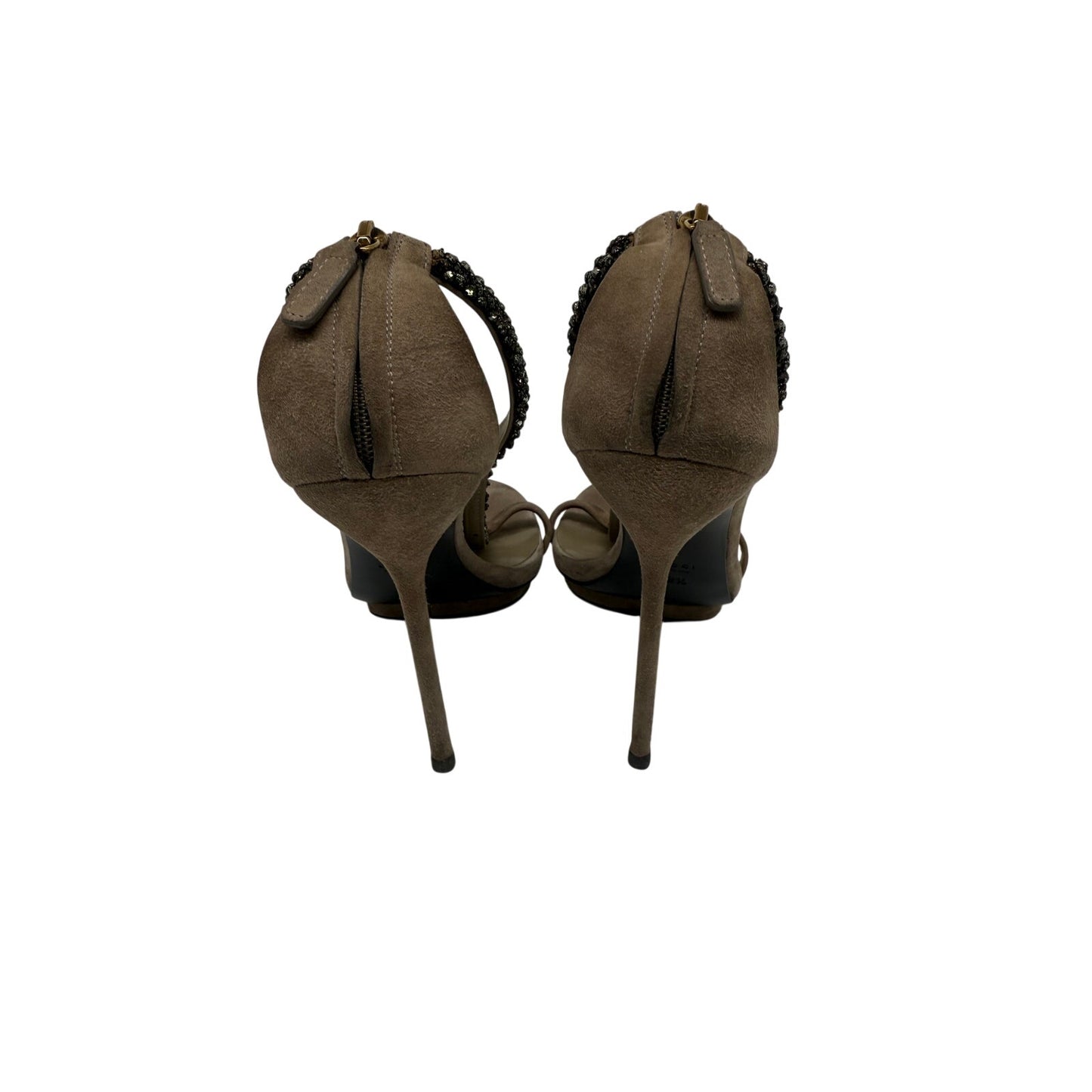 Gucci Suede Crystal Embellishments Naomi T-Strap Sandals