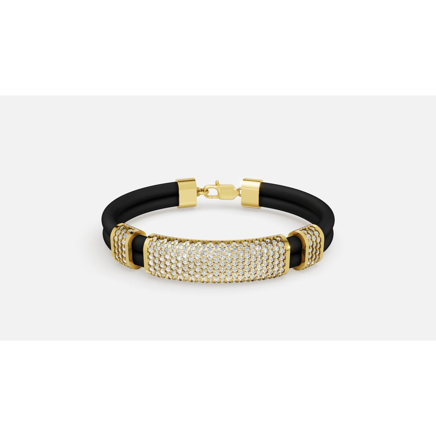3.24 ctw Diamond Rubber Bracelet 14K Yellow Gold Men's Bracelet