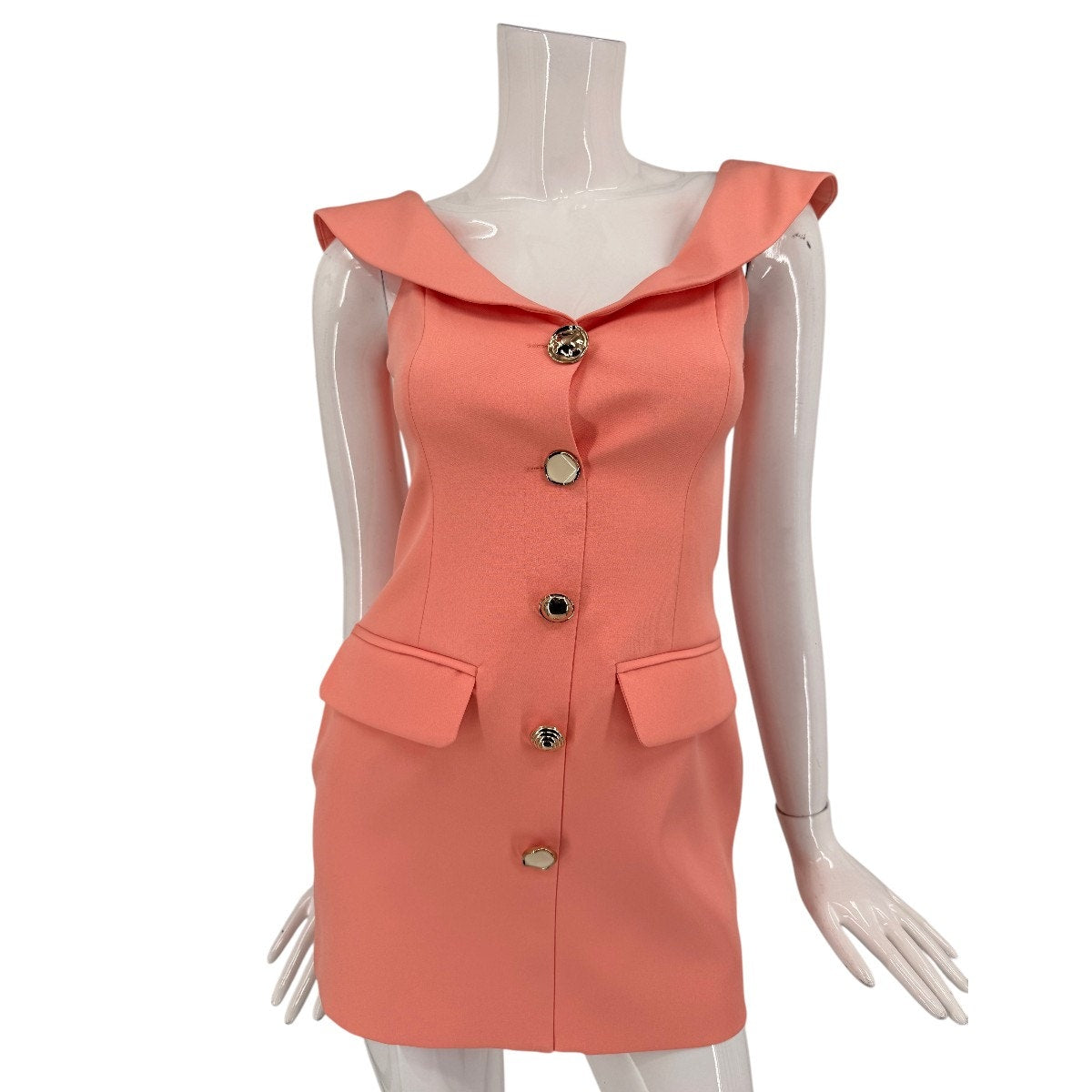 Line & Dot Kasia Button Accent Off Shoulder Mini Dress Coral Women's Size XS