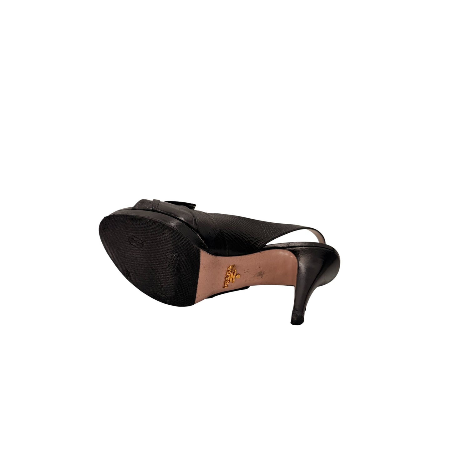 Prada Leather Bow Accent Slingback Heels Sandals