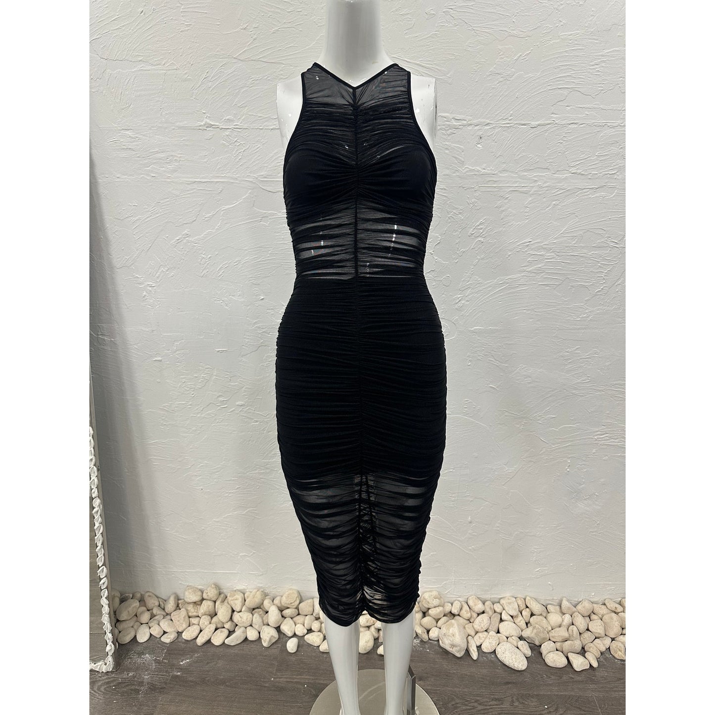 Fleur Du Mal Sheer Ruched Sleeveless Midi Sheath Dress Women's