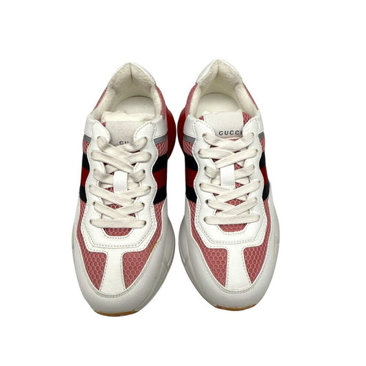 Gucci White Pink Reflective Leather Mesh Rhyton Trainer Sneakers