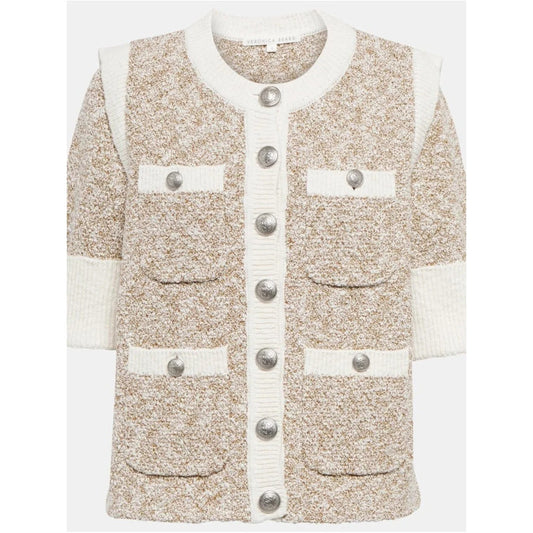 Veronica Beard Cream & Beige Short-Sleeve Knit Cardigan XS