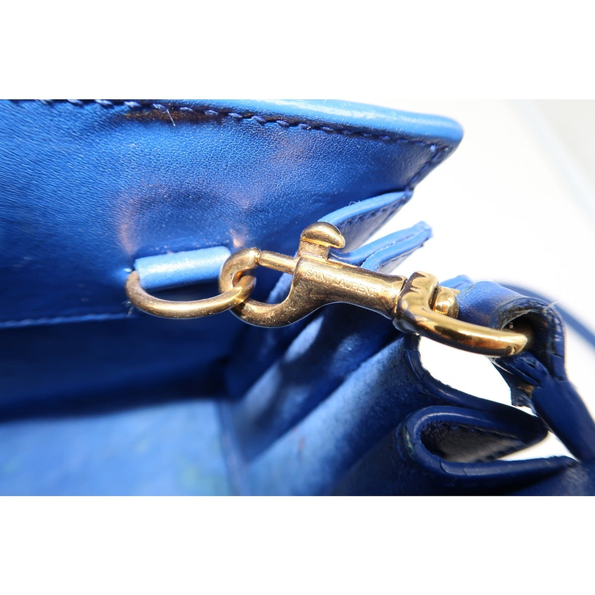 Saint Laurent Classic Sac De Jour Tote Bag Blue Leather Logo Accent Women's OS