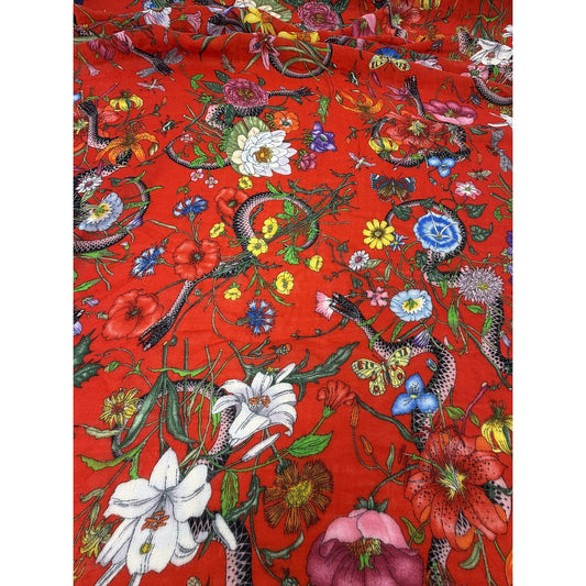 Gucci Flora Snake L'Aveugle Par Amour Shawl Scarf Red Navy Floral Wrap