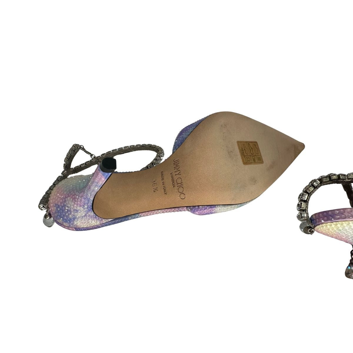 Jimmy Choo Silk Crystal Saeda Ankle Strap Pointed Pumps Heels