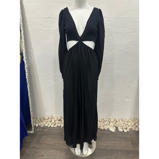 Indah Julie Ruched Bodice Cutaway Puff Sleeve Maxi Dress