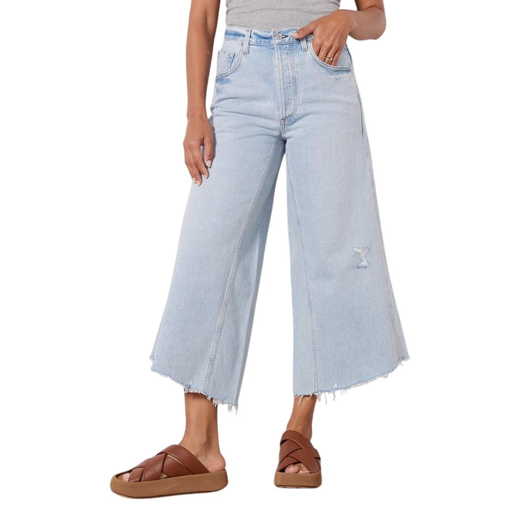 Citizens of Humanity Blue Cotton Denim Tessa Cullotte Wide Leg Jeans