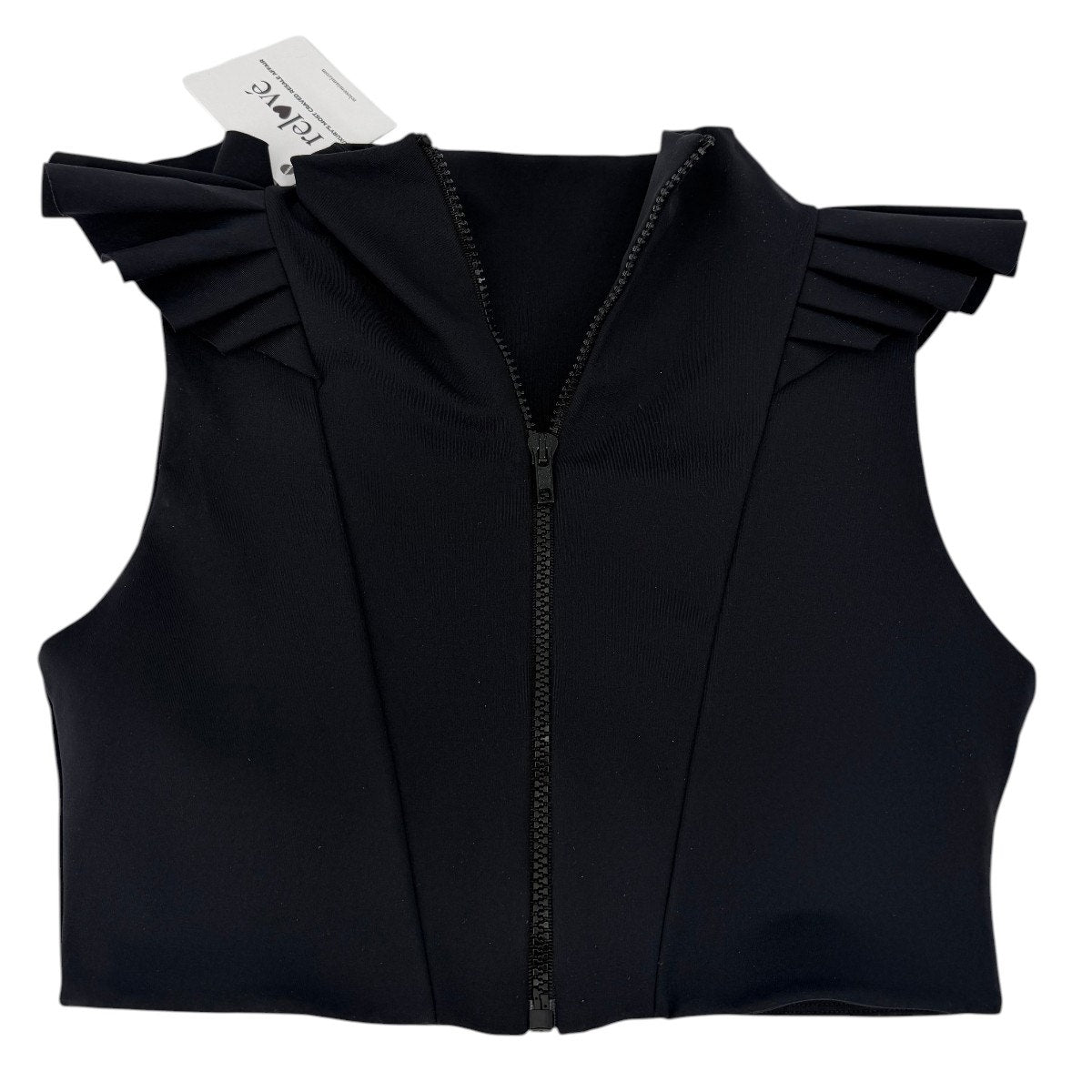 Port de Bras Mila Ruffle Front Zip Active Crop Top Black Women's Size XS NWT