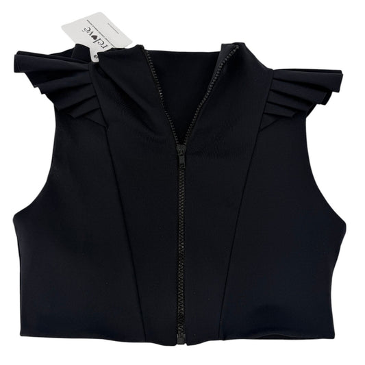 Port de Bras Mila Ruffle Front Zip Active Crop Top Black Women's Size XS NWT