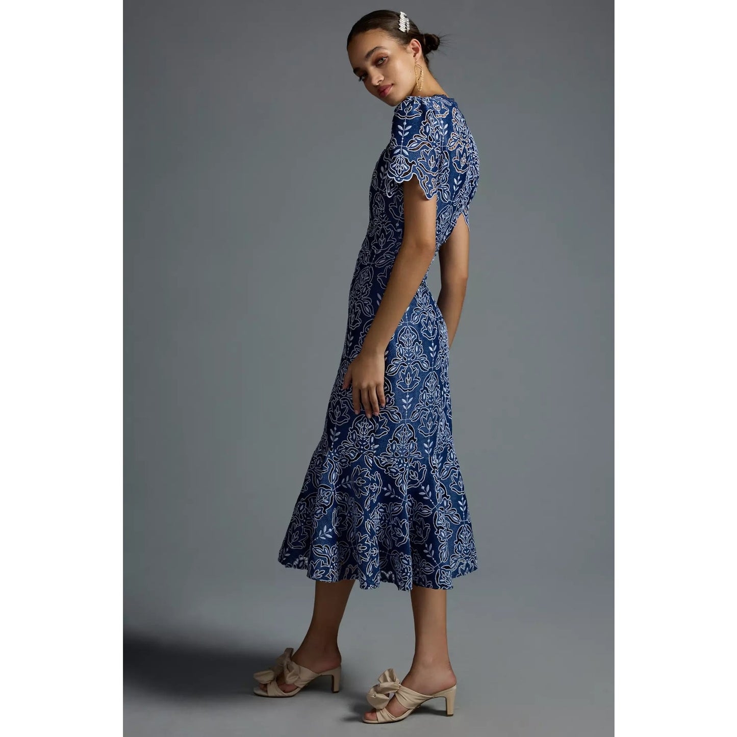 NWT Shoshanna Darcy Two-Tone Lace Denim Mermaid Midi Dress Women’s