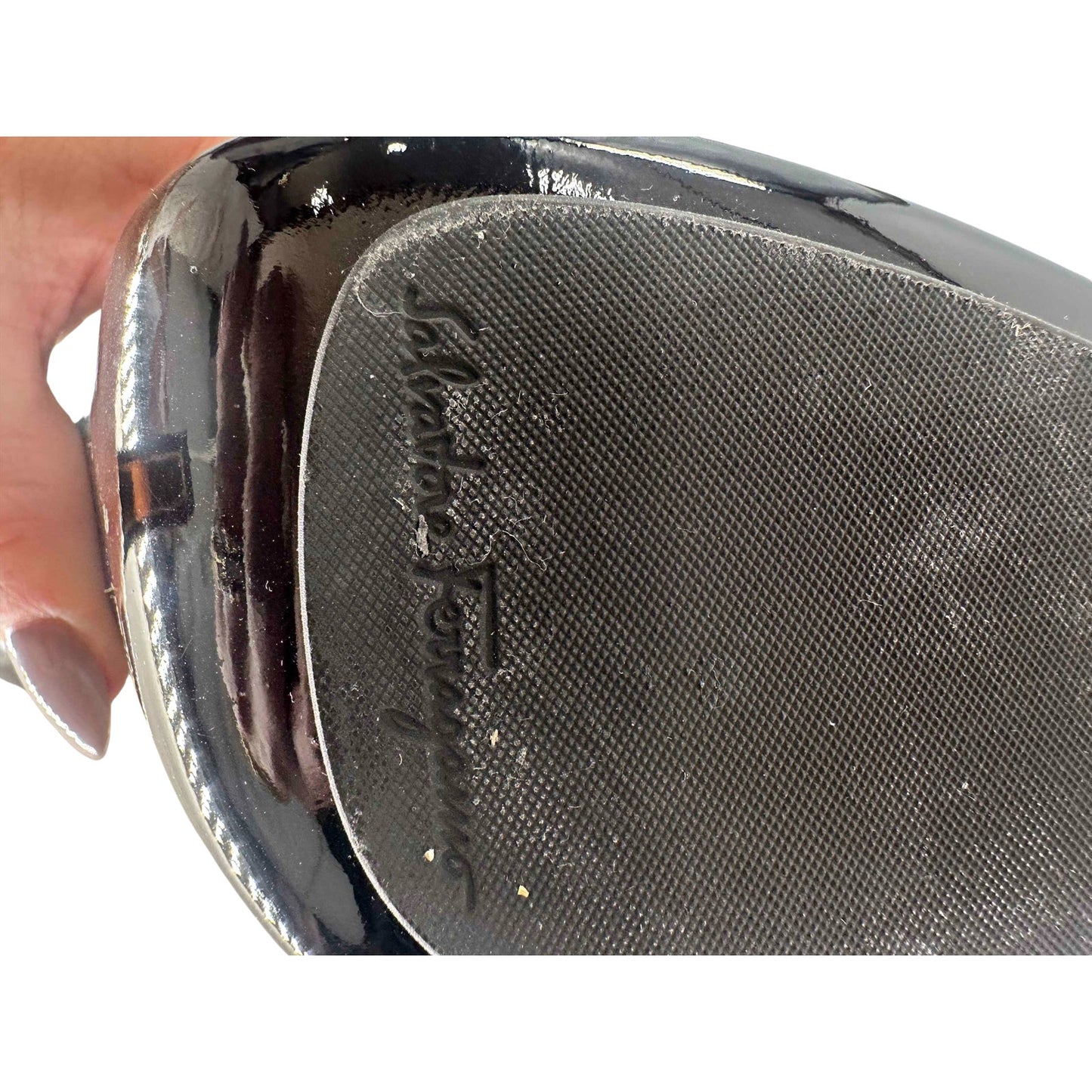 Salvatore Ferragamo Patent Leather Romy Belted Ankle Boots