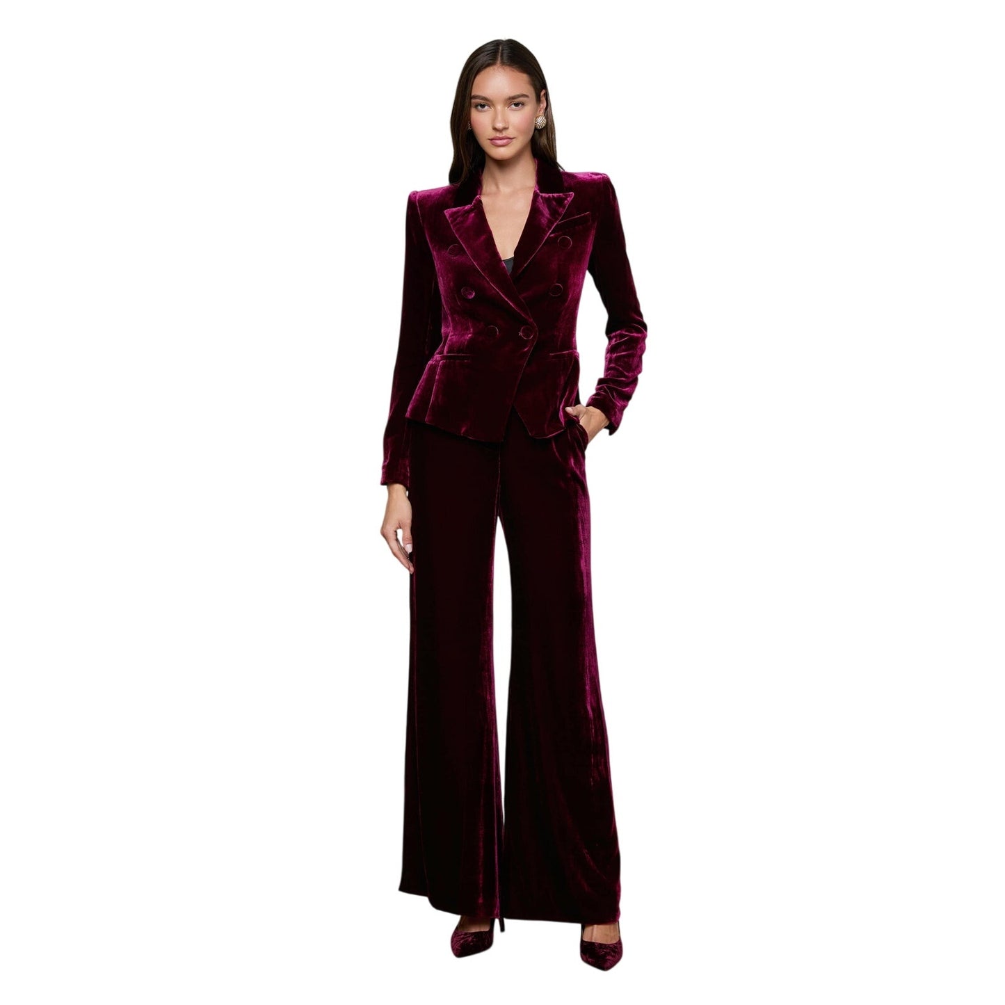 L'AGENCE Marie Silk Blend Double Breasted Velvet Blazer Dark Port Women's Sz 00
