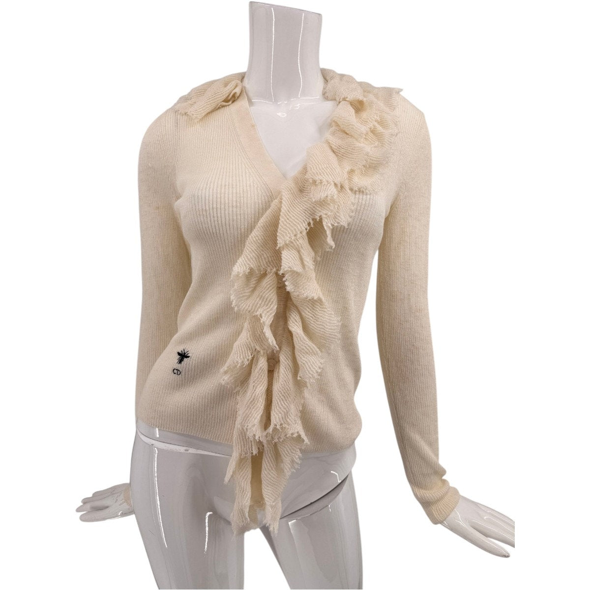 Christian Dior Cotton Removable Ruched Collar Long Sleeve Sweater Ivory Size 4
