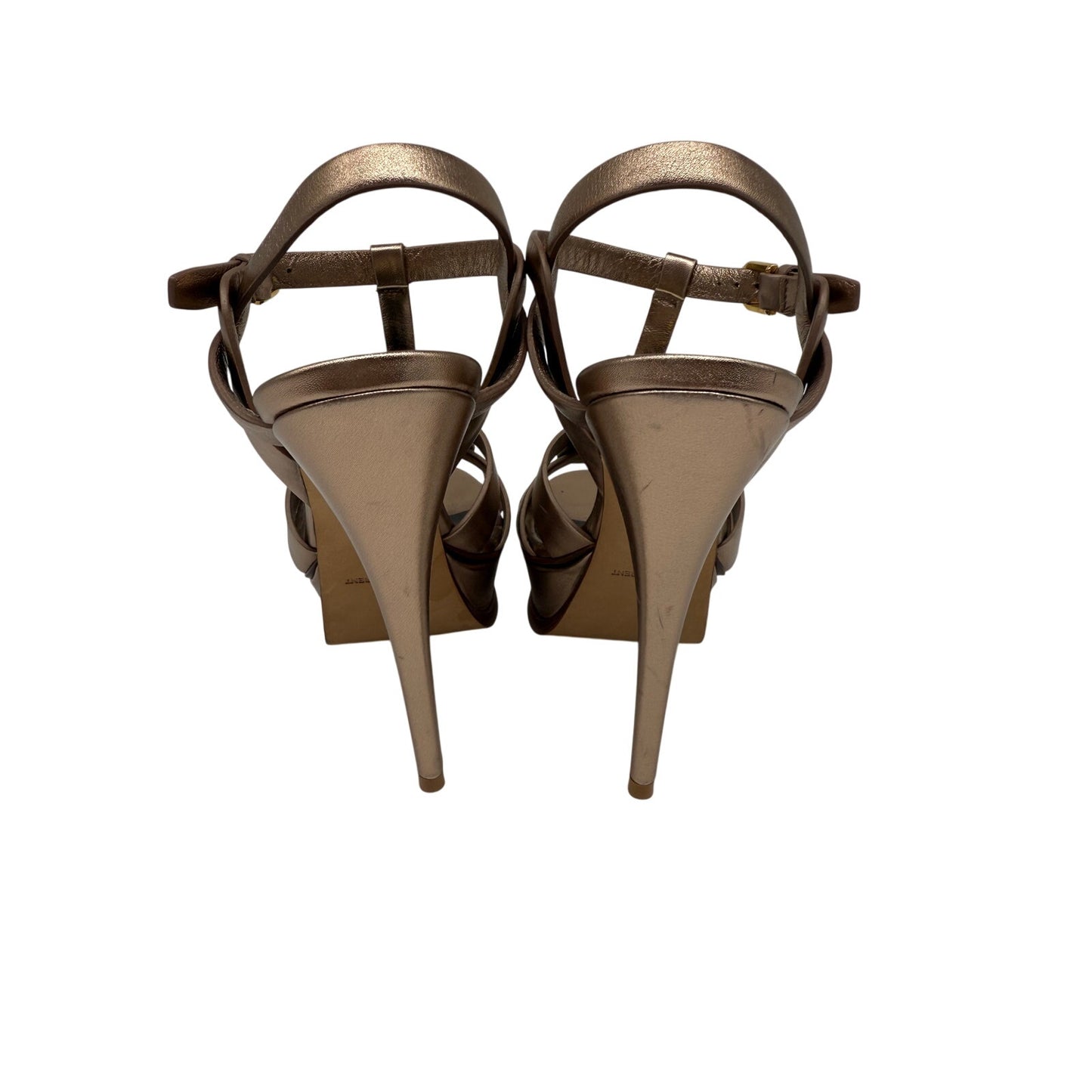 Saint Laurent Metallic Leather Tribute Ankle Strap Platform Sandals Gold Size 36