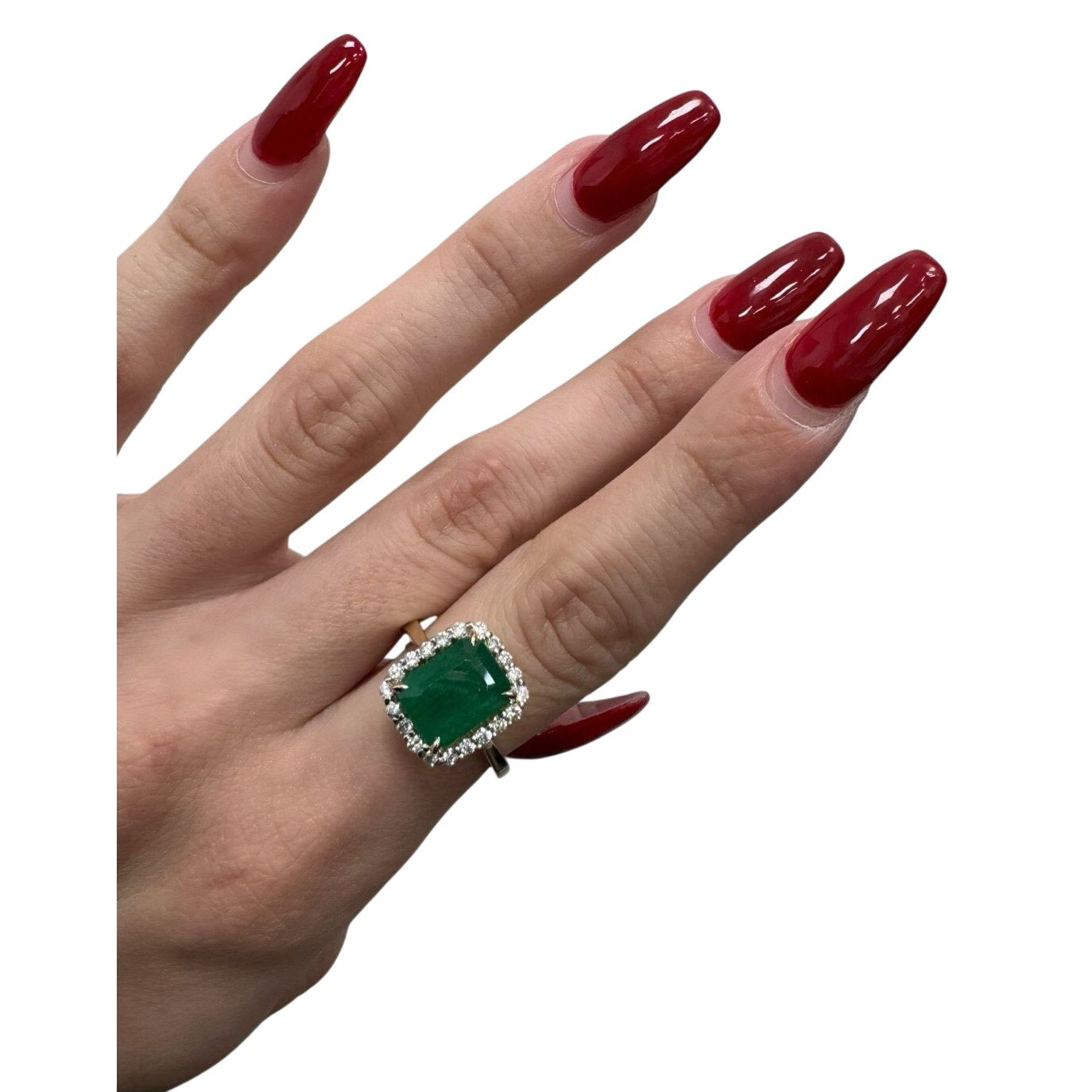 3.36 CTW Emerald 0.40 CTW Diamond Yellow Gold Halo Ring