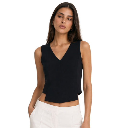 Milly Polyester Blend Sleeveless V-Neck Cropped Tank Top
