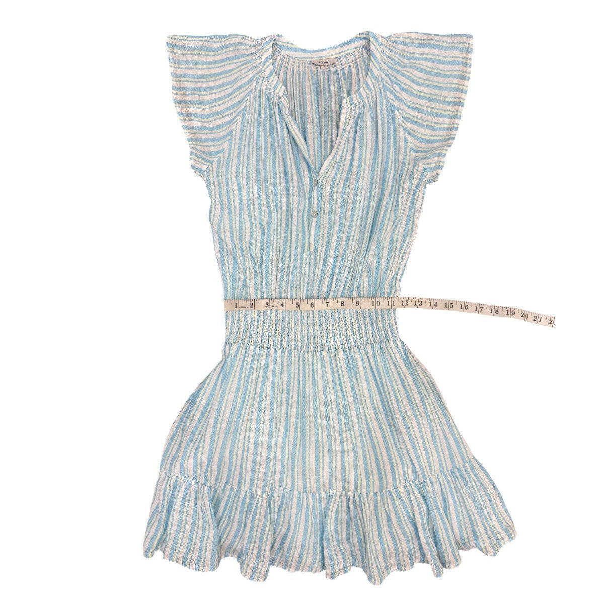 Rails Augustine Laguna Stripe Linen Blend Smocked Mini Dress Blue Women's Size S