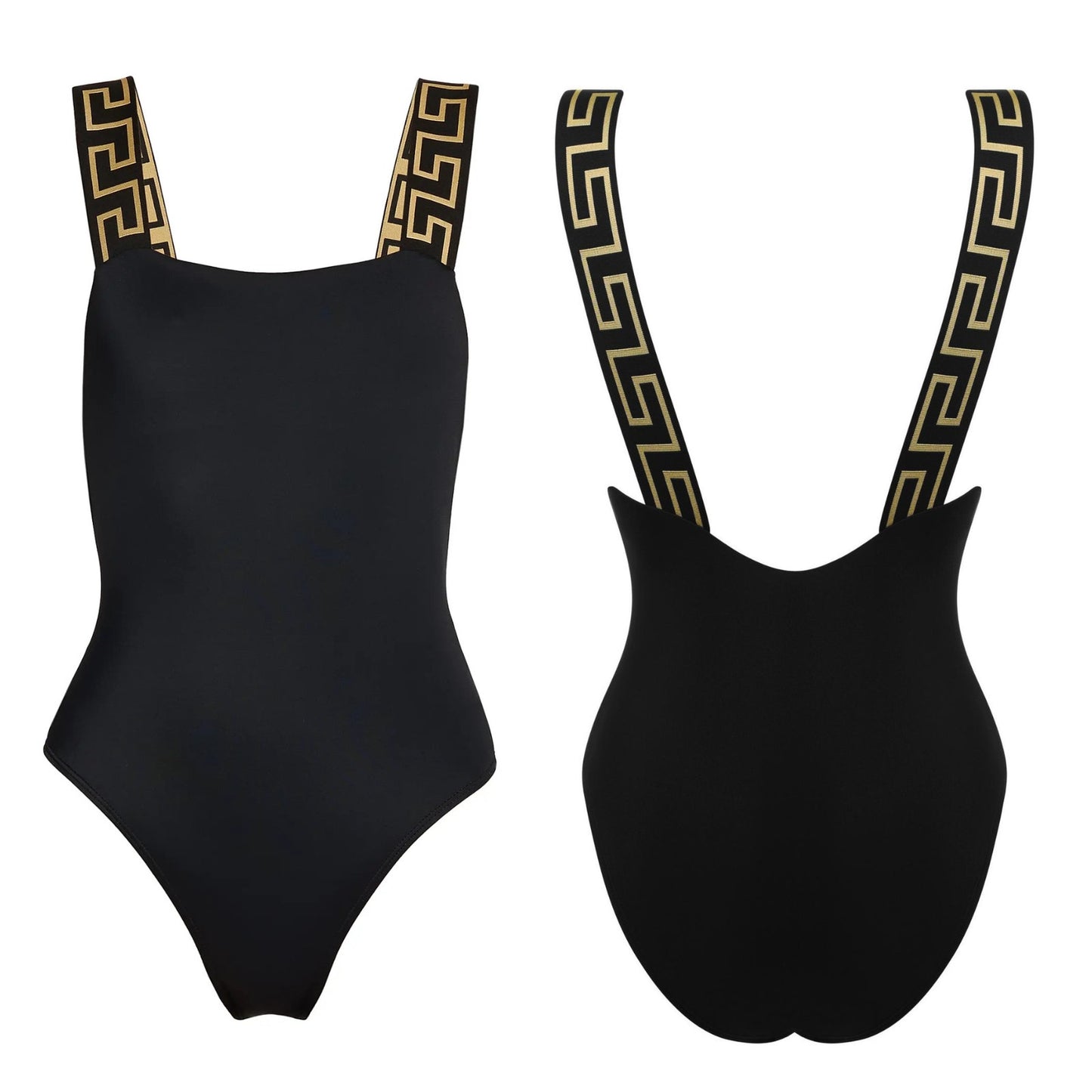 Versace La Greca Square Neck Sleeveless One-Piece Swimsuit