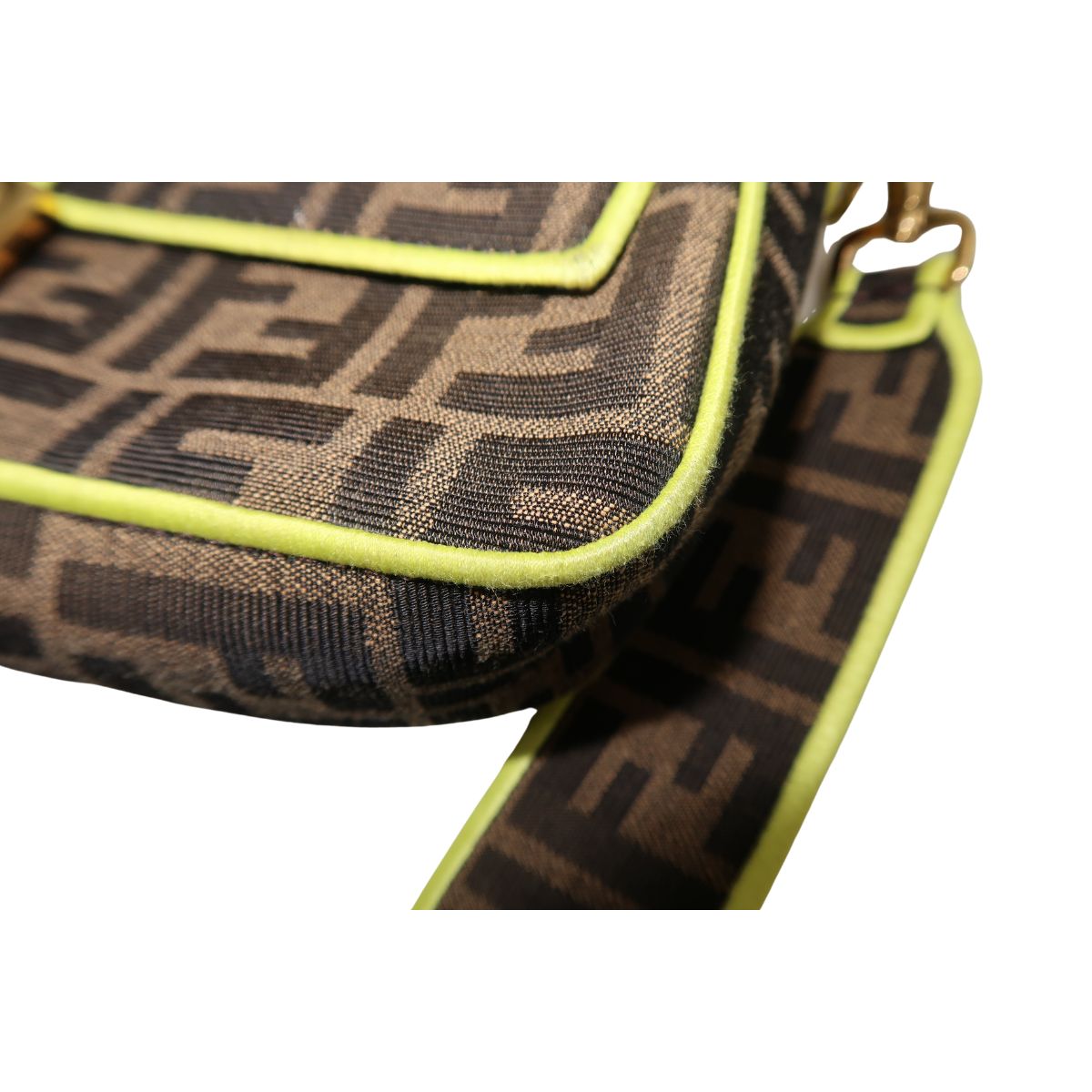 Fendi Zucca Embroidered FF Logo Canvas Baguette Shoulder Bag