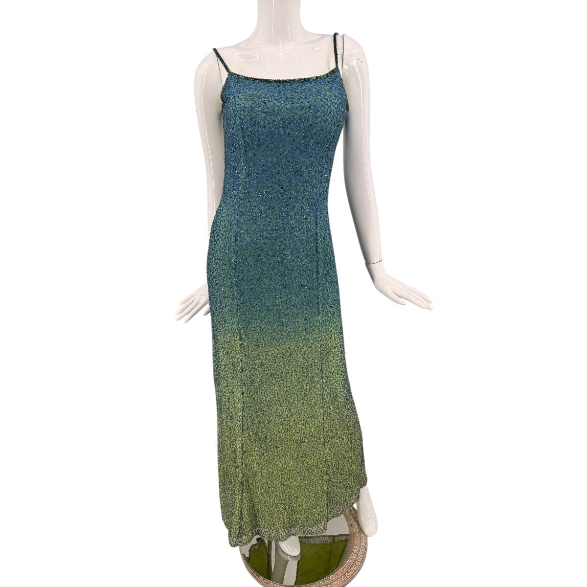 Mia Bella Silk Beaded Ombre Low Back Maxi Dress
