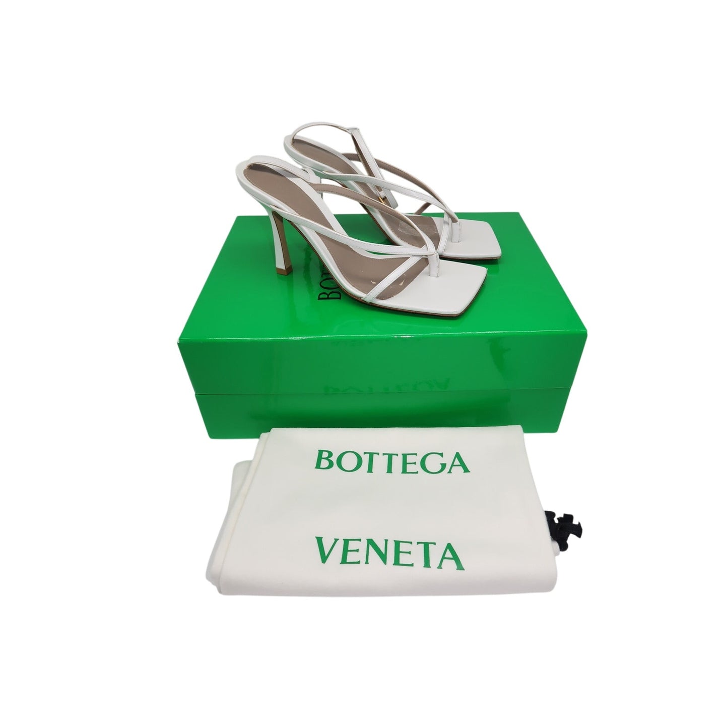 Bottega Veneta White Leather Square Toe Sandals