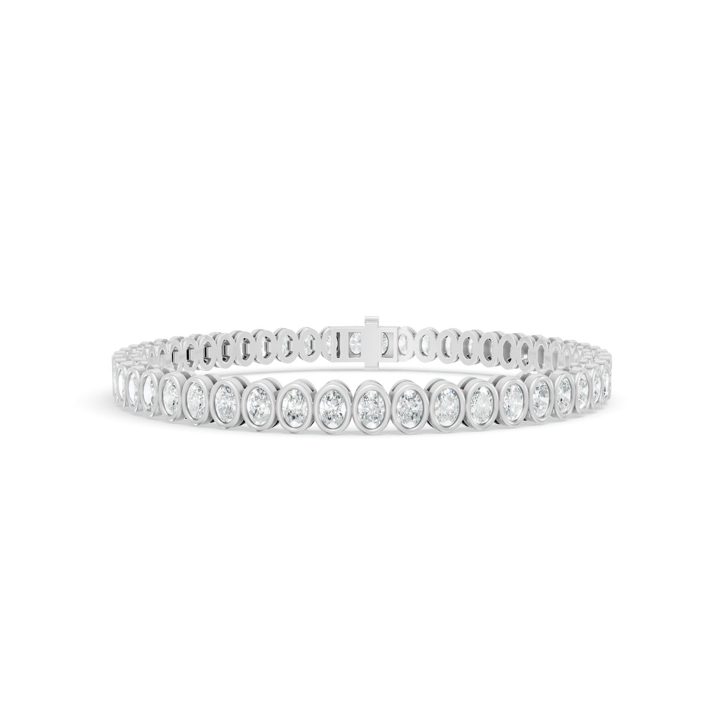 3.32 ctw Diamond Oval Bezel 14K White Gold Tennis Bracelet