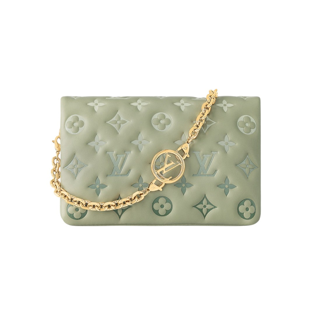 Louis Vuitton Leather Embossed Monogram Chain Strap Mini Coussin Pochette