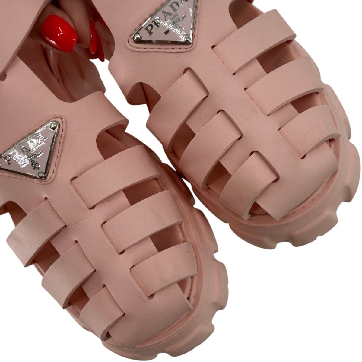 Prada Rubber Caged Monolith Slingback Platform Sandals