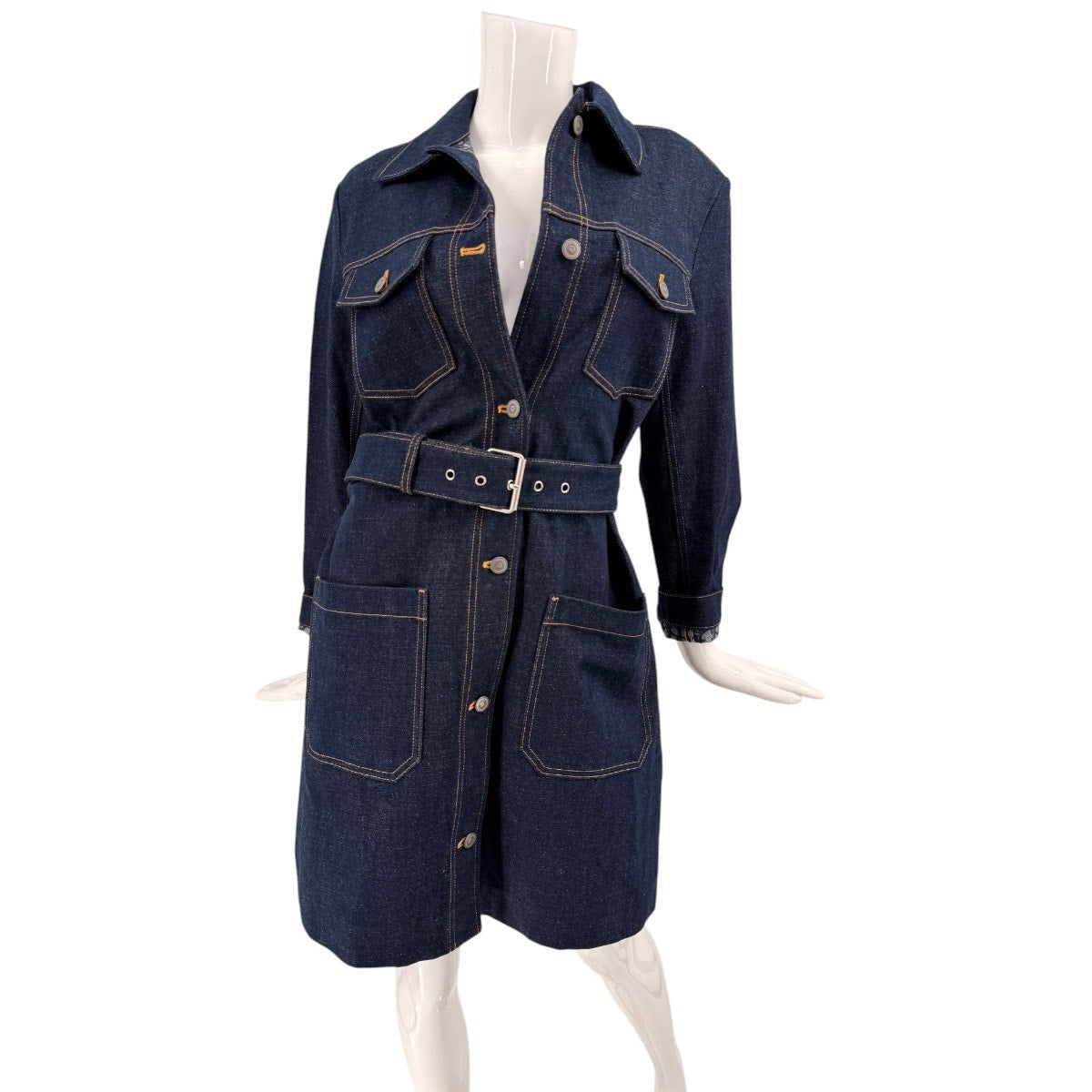 Christian Dior Cotton Denim Button Up Belted Trench Coat