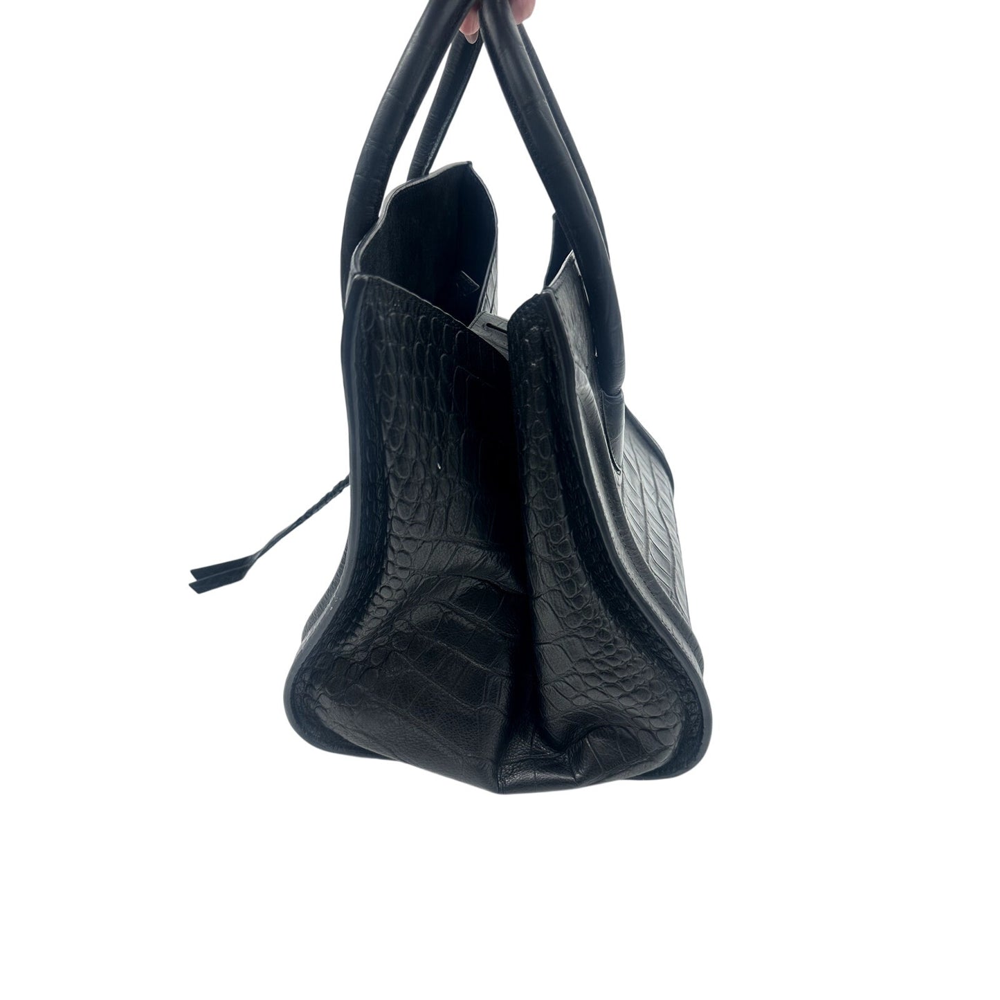 Celine Leather Croc Embossed Phantom Luggage Tote Bag