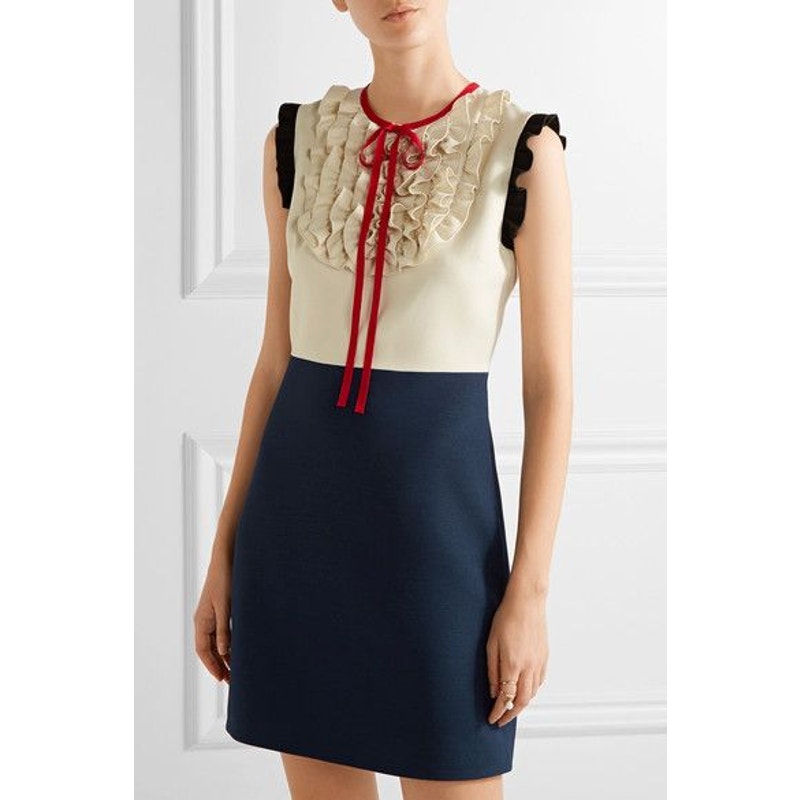 Gucci Silk Wool Ruffle-Trimmed Sleeveless Mini Dress Women's