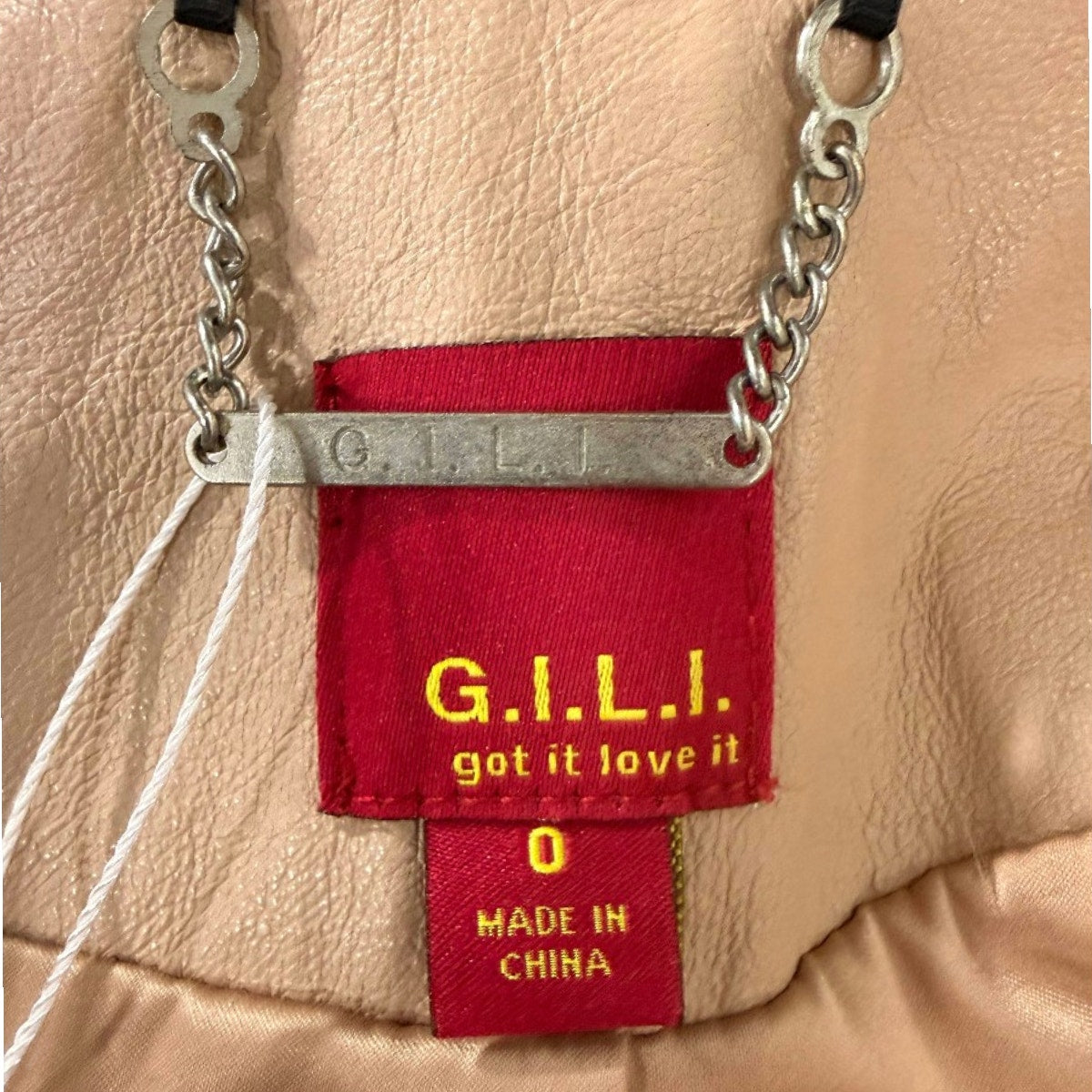 G.I.L.I. Genuine Leather Zip Up Moto Jacket Nude Beige Size 0