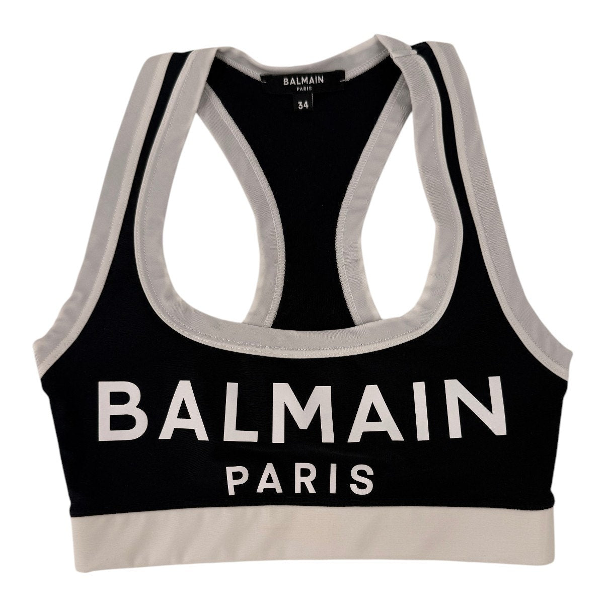 Balmain Logo Racerback Pullover Sports Bra Black and White