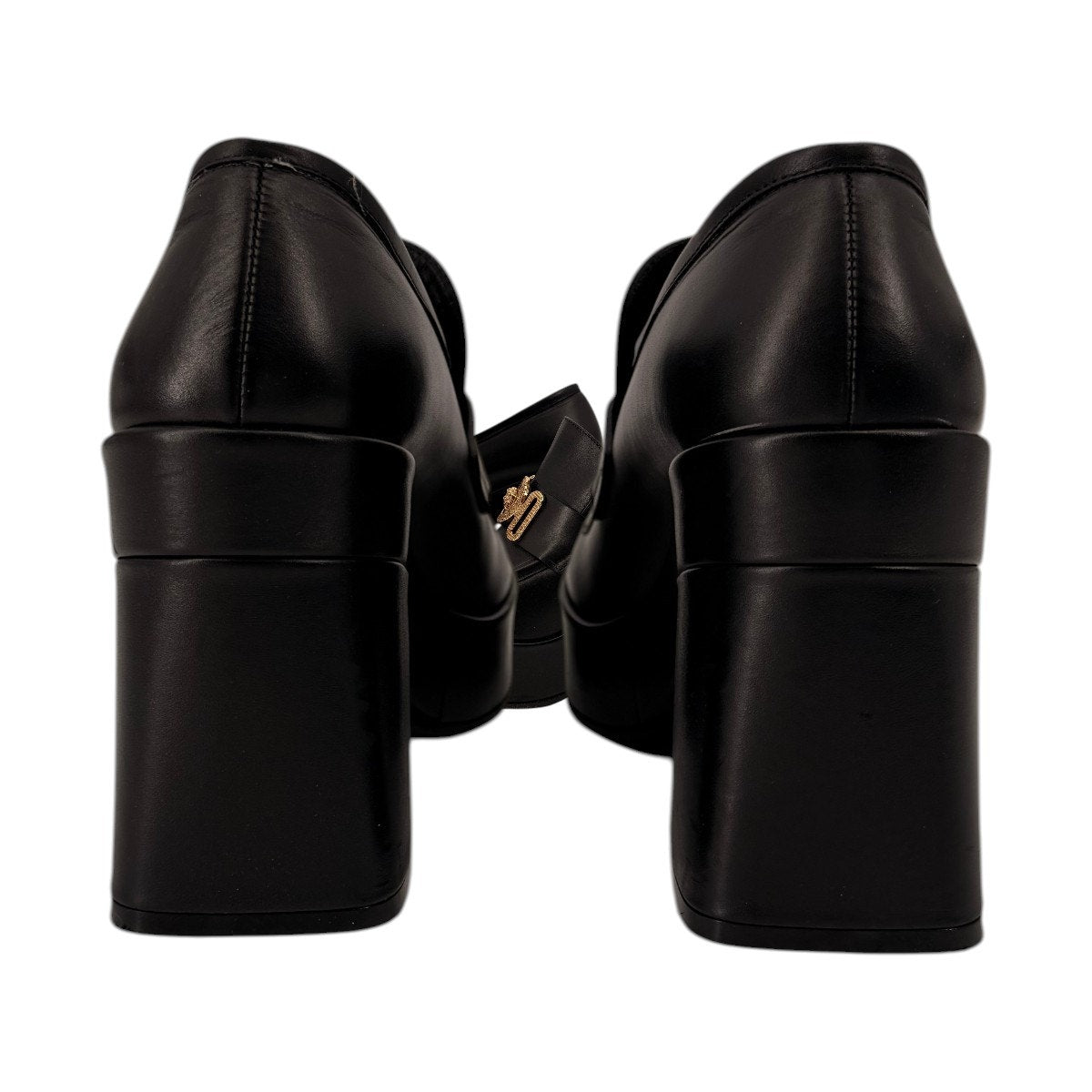 Versace Leather Medusa Logo Biggie Platform Loafers Black Women's Size 37.5