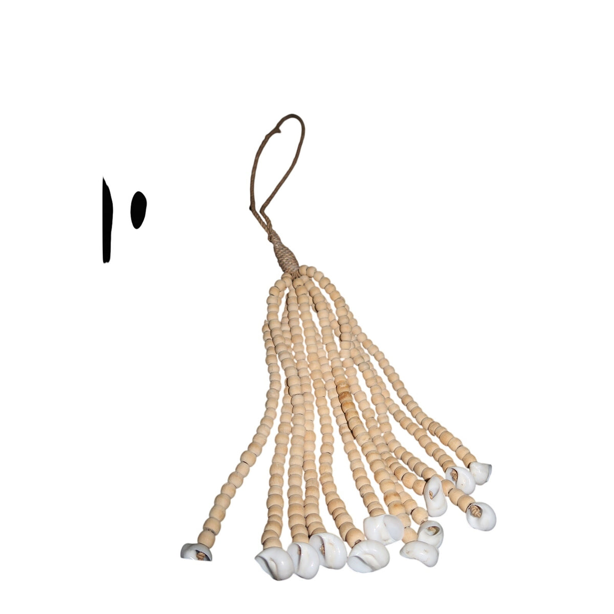 Beaded Bali Door Charm Wood Bead Cowrie Shell Tassel Hanging Boho Decor Cream