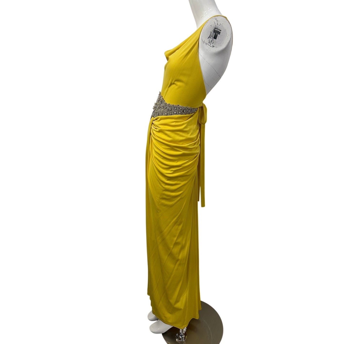 Nicole Bakti Crystal Embellished Draped Evening Gown